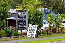 Aerial view of The Packhouse Market Kerikeri 2025 showing the full layout of stalls, walkways and visitor areas from above